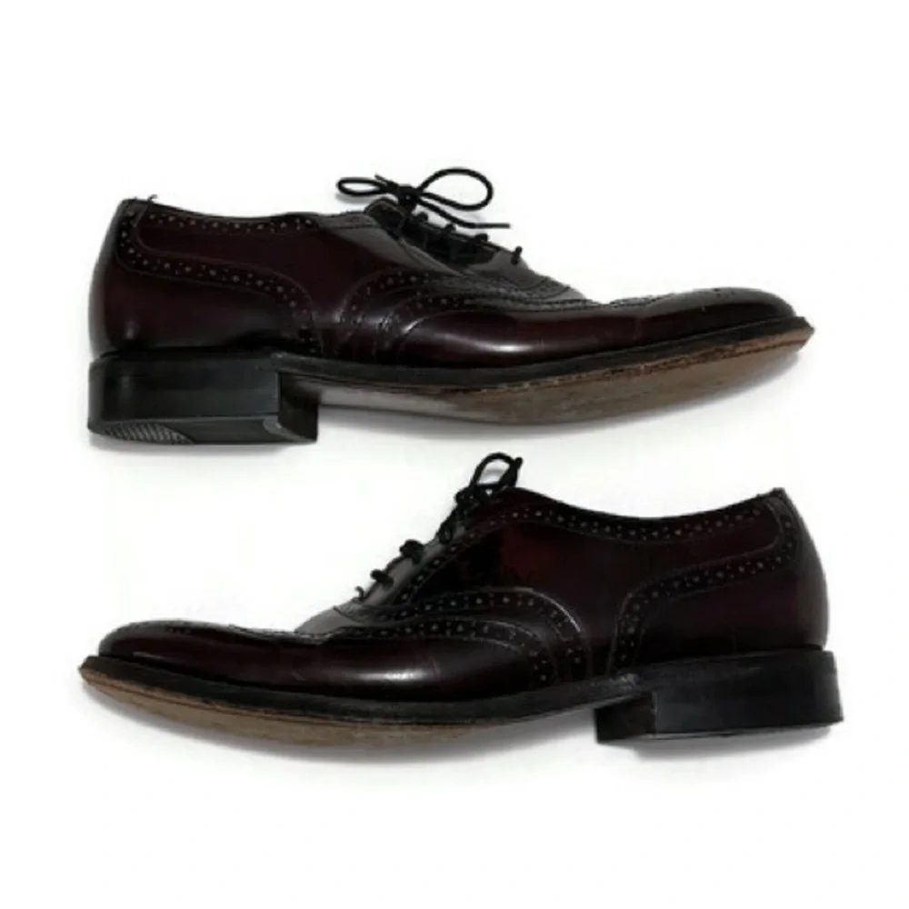 Jarman Leather Burgundy Brogue Wingtip Oxfords, Vintage Dress Shoes Men 8